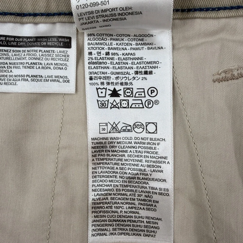 Levis Jeans Men XX Chino Pants Standard Taper Fit Stretch Tan 38x30 actual 40x29